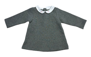 Jacadi Grey Quilted Effect Collared Dress with Little Embroidered Teacups, 6 months
