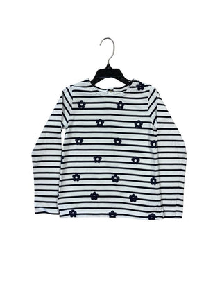 Jacadi White and Navy Blue Stripe Longsleeve Tee with Flower Appliques, 8 years