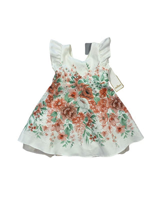Milon White Dress with Flutter Sleeve and Floral Print, 1-2 years