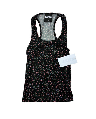 Katie J NYC Black Ribbed Tank with Dainty Floral Pattern - New With Tags, Womens Medium