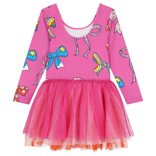 Stella McCartney Pink Bow Print Dress with Tulle Skirt, 8 years