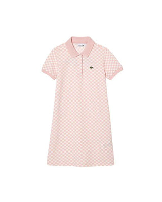 Lacoste Pink and White Check Print Organic Cotton Polo Dress, 12 years
