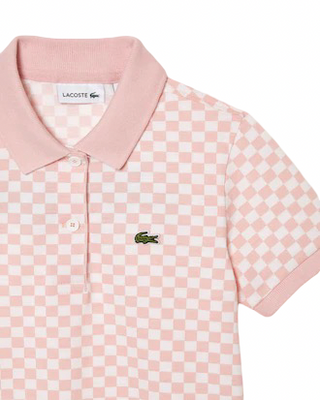 Lacoste Pink and White Check Print Organic Cotton Polo Dress, 12 years