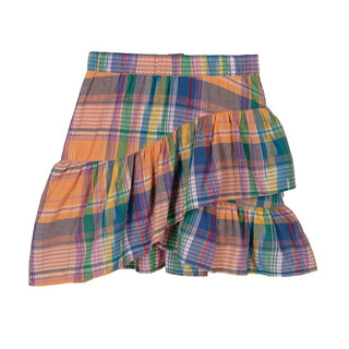 Molo Blue and Orange Check Skirt with Back Zipper, 11-13 years