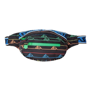 Stella McCartney Black with Vibrant Multi-Coloured Graphic Logo Print Belt Bag with Green Zipper, o/s