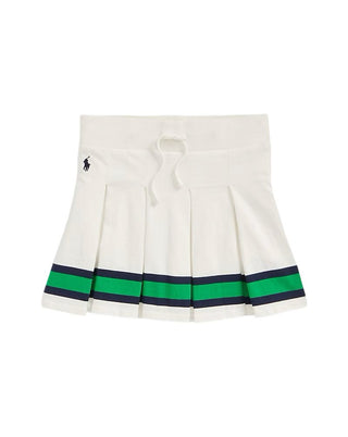 Ralph Lauren White Pleated Jersey Skort with Green and Navy Stripes, 12-14 years