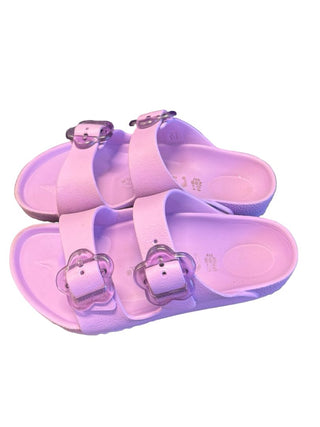 Birkenstock Purple Rubber Sandals with Flower Buckle, 31 eu