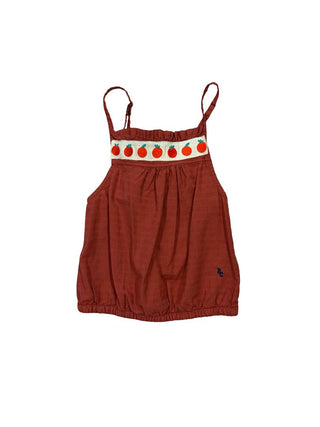 Bobo Choses Rust Red Bubble Hem Tank with Orange Embroidery, 6-7 years