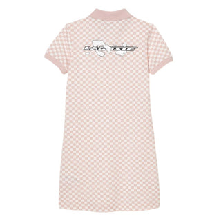 Lacoste Pink and White Check Print Organic Cotton Polo Dress, 12 years
