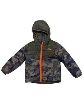 The North Face Orange and Camo Green Fleece Lined Jacket, 5-6 years