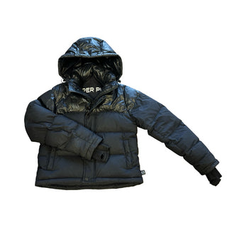 Super Puff Black Jacket Half Shiny Half Matte, 2xs