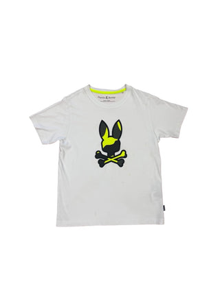 Psycho Bunny White tshirt w/neon yellow graphic, 10-12 years