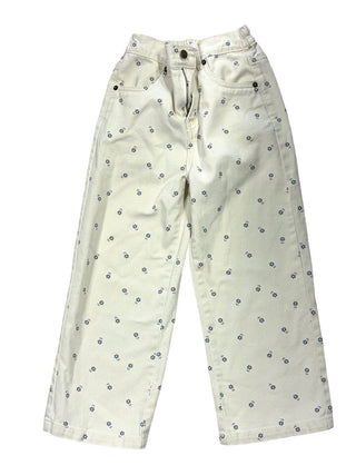 Rylee + Cru Cream Jeans with Navy Floral Pattern, 8-9 yerars