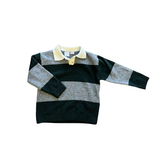 Zara Grey and Green Swiped Knit Sweater with White Collar, 5 years