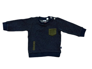 Deux Par Deux Knit Navy Blue Shirt with Green Suede Pocket, 18 months