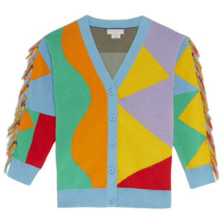 Stella McCartney Colour Block Button Cardigan with Fringe on Sleeves, 8 years