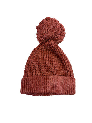 Quincy Mae Rust-Red Knit Pompom Hat, 0-6 months