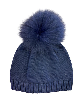 Navy Cotton Knit Hat with Pompom, small