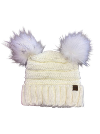 Appaman White Knit Double Pompom Hat, medium