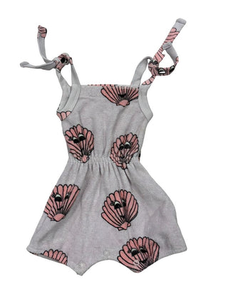 Hugo Tiki  Terrycloth Purple Romper with Clamshell Pattern, 0-3 months