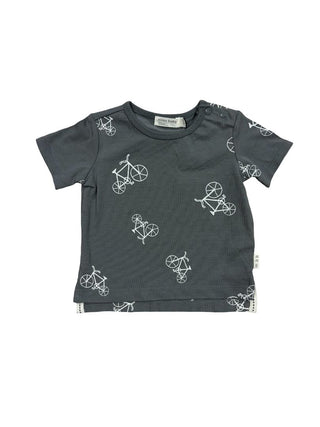 Miles Baby Grey Tee with Bicycle Patterns, 6 months