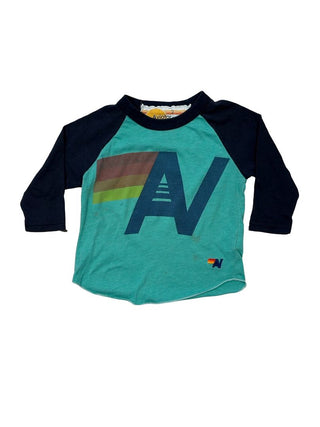 Aviator Nation Green and Navy Longsleeve with AV Graphic, 2 years