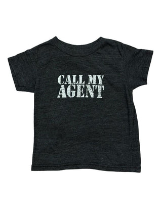 No Name Charcoal Tee with "Call My Agent" Graphic, 2 years