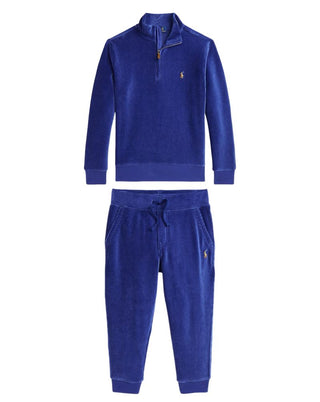 Ralph Lauren Purple Velour Corduroy Sweatpants and Quarter Zip Sweater, 10-12 years