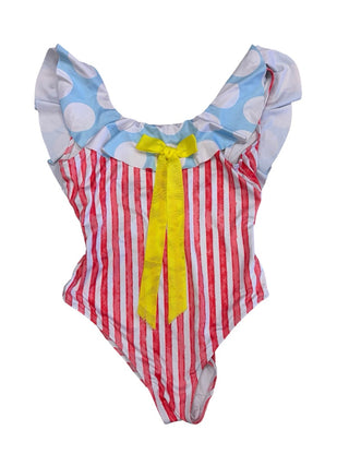 Stella Cove Blue and White Polka Dot, Red and White Striped with Yellow Bow Bathing Suit, 10 years