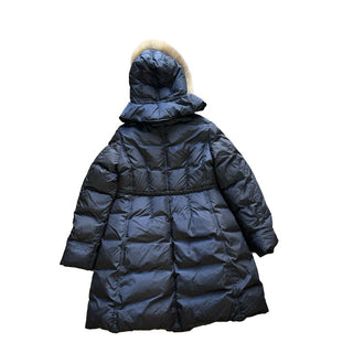 Moncler Navy Long Down Coat with Fur Hood and Neck Flap, 12 years