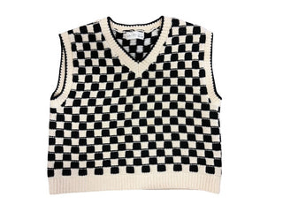 Rylee + Cru Cream and Black Checkered Knit Vest, 6-7 years