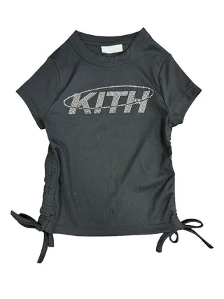 Kith Rhinestone Logo Black Ruched Side Tee, 8 years