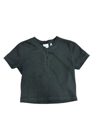 Sunday Best Black Waffle Knit Crop Tee, XXS