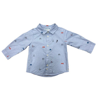 Jacadi blue dress shirt with graphic, 6 months