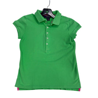 Ralph Lauren Girls green w/pink trim collared tshirt, 8-10 years (medium)