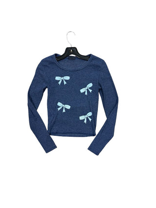 Firehouse Rib Knit Navy Blue Longsleeve with Bow Graphics, medium