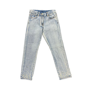 Monnalisa Light Washed Blue Jeans with Beads on the Ankle, 12 years