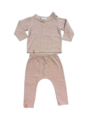 1+ in the Family Dusty Pink and White Stripe Longsleeve and Legging Set, 6 months