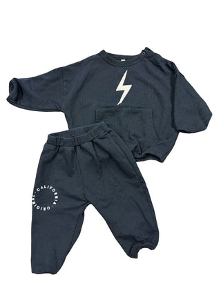 Rylee + Cru Black Sweat Set with Lightning and Graphics, 3-6 months