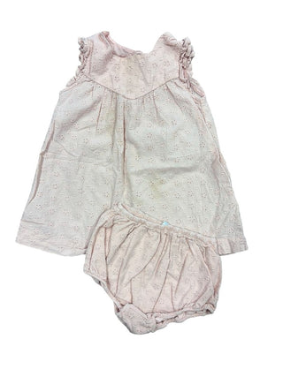 Petite Bateau Blush Pink Eyelet Dress and Bloomer Set, 24 months