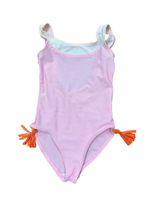 Canopea Pink Swimsuit with Orange Tassels and Cream Trim, 2 years