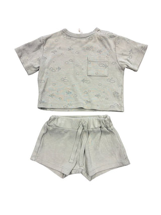 Quincy Mae Green Shorts and Tee Set with Airplane Print, 0-3 months