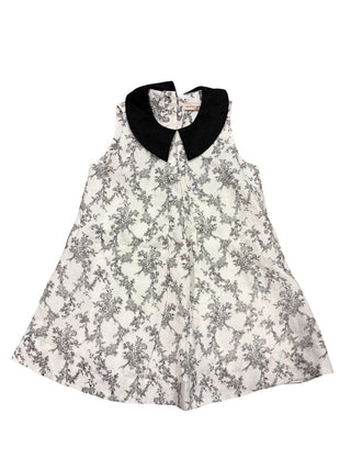 Carbon Soldier Black and White Toile Pattern Dress with Collar, 3 years