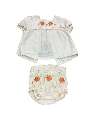 The New Society Blouse and Bloomers Cream Set with Floral Embroidery, 3 months