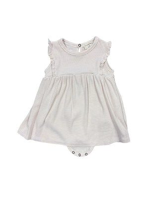 1+ in the family White and Beige Striped Dress with Attached Bloomers, 18 months