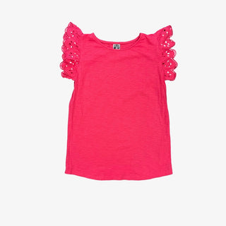 Bonton Pink tshirt with eyelet sleeves, 12 years