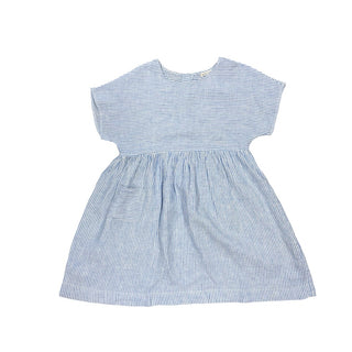 Petits Vilains Blue and White Striped Short Sleeve Dress with Pocket, 10-11 years