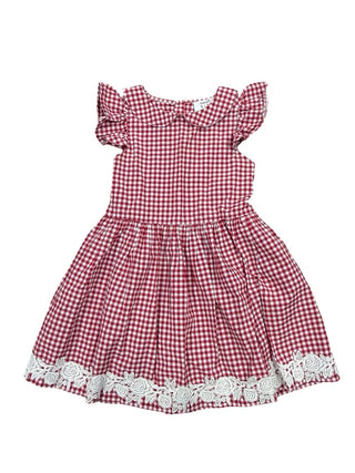 Trendyol Kids Red Gingham Collared Dress with Lacey Details, 6-7 years