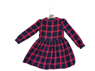 Jacadi Navy and Red/Pink Plaid Pleated Dress, 6 years