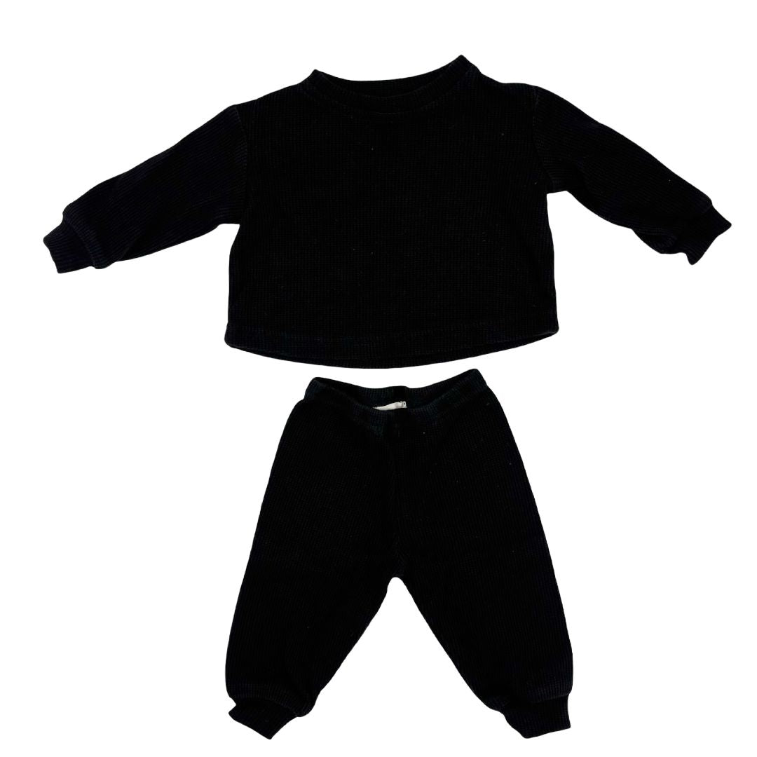 Mikki Rae black waffle set, 3-6 months